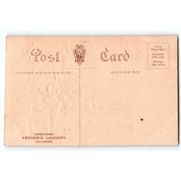 Vintage Easter Postcard Archer's Laundry Woman Big Hat Floral Bonnet 1910s AMP - Picture 2 of 2